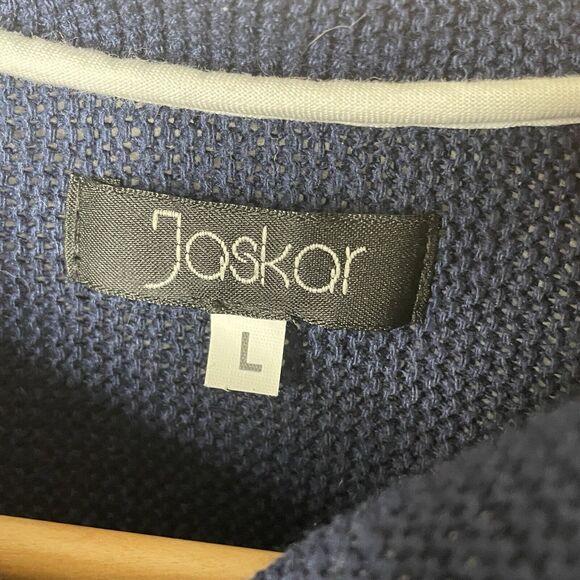 JASKAR Knit Cardigan Sweater Navy White Hand Painted Wearable Art Women S/M/L - Picture 11 of 16